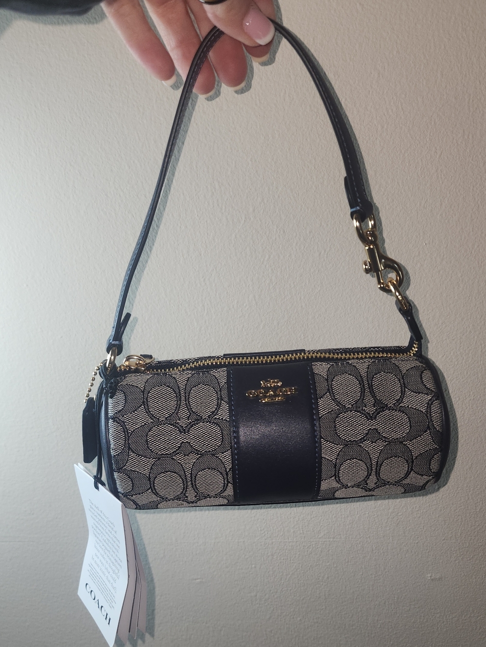 Coach Navy Blue Mini Nolita Signature Jaquard Print Canvas Clutch Wristlet Purse